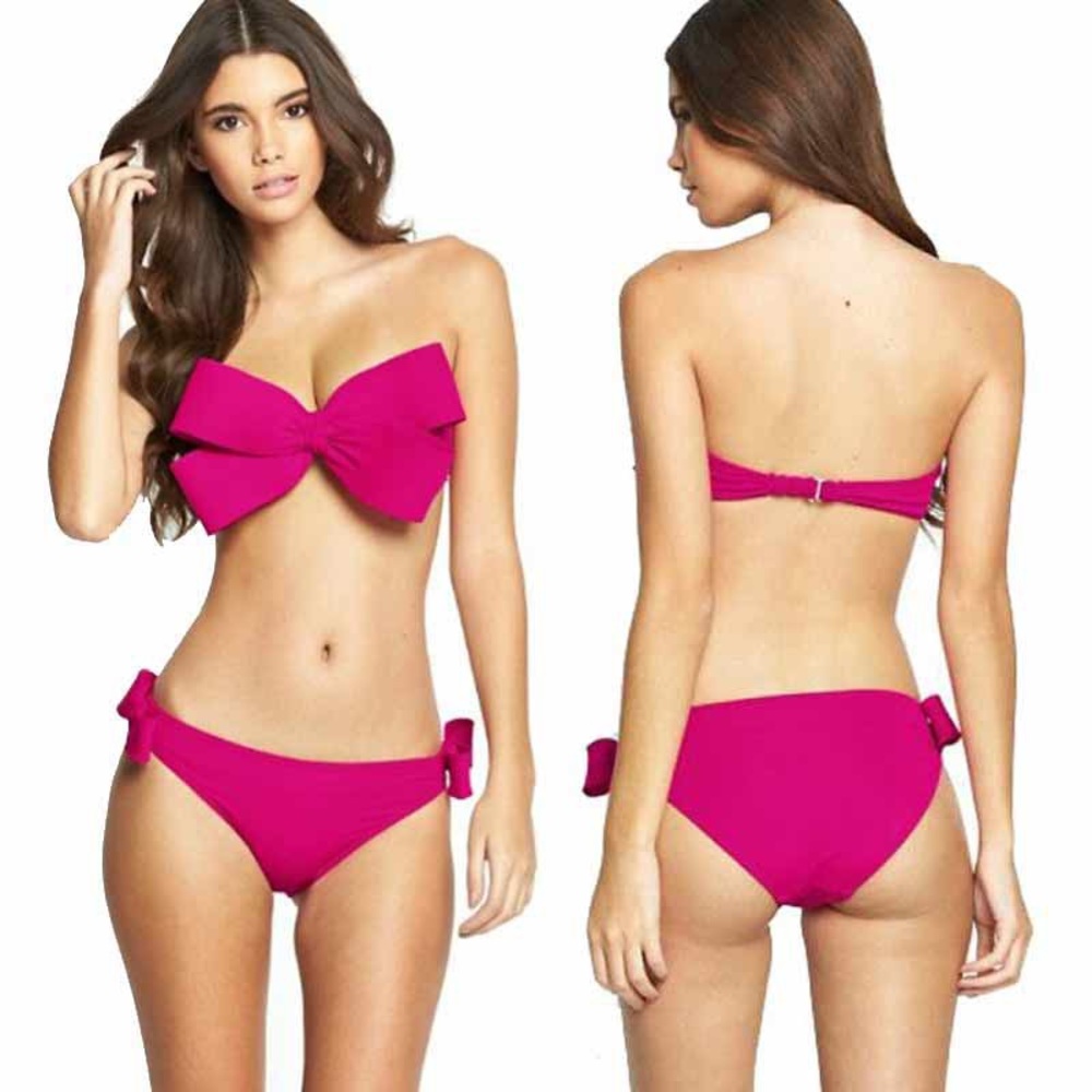 Hot pink Bikini two piece swim bow ribbon